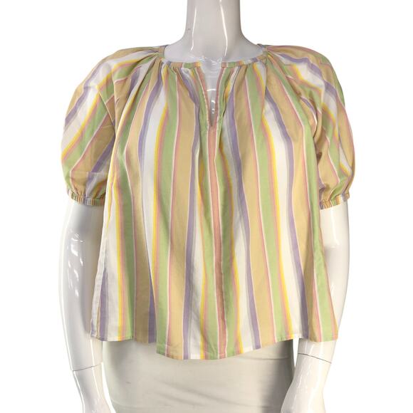 Roller Rabbit Womens Size M Top Alianne Puff Sleeve V Neck Multicolor Striped - Picture 11 of 16